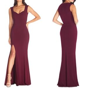 NEW DRESS THE POPULATION Burgundy MONROE Sweetheart CREPE Slit EVENING GOWN S